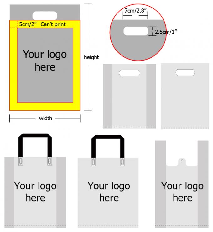 HDPE/LDPE cortou sacos plásticos feitos sob encomenda do retalho da mercadoria do punho do remendo com próprio logotipo