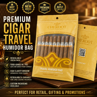 Volume 5 Cigares Saco de embalagem de charutos de grau alimentar TPU PE resistente à umidade e reabre-se Perfeito para armazenamento de tabaco