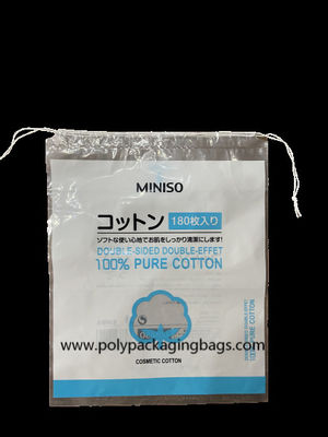 sacos de cordão plásticos do LDPE de 0.04mm para o empacotamento do cosmético do algodão