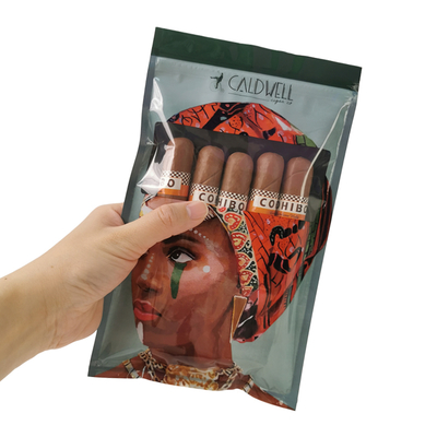 Embalagens plásticas para charutos com folhas naturais, seladas em três lados, com fecho ziplock, personalizadas, seláveis, com janela transparente e umidade