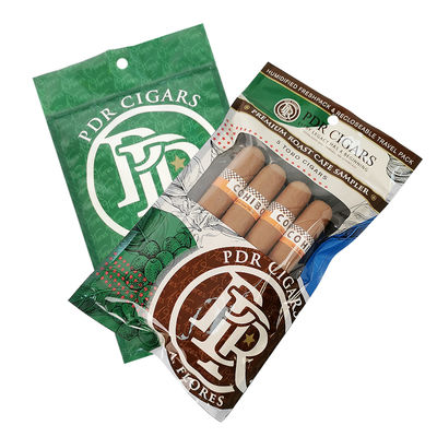 Embalagens plásticas para charutos com folhas naturais, seladas em três lados, com fecho ziplock, personalizadas, seláveis, com janela transparente e umidade