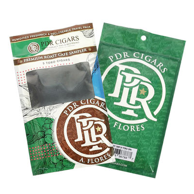 Embalagens plásticas para charutos com folhas naturais, seladas em três lados, com fecho ziplock, personalizadas, seláveis, com janela transparente e umidade