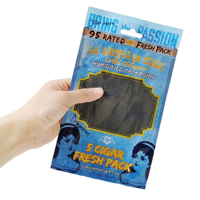 Logotipo personalizado Ziplock Mylar folha de cigarro Saco de embalagem de plástico transparente Gusset lateral para produtos domésticos e charutos