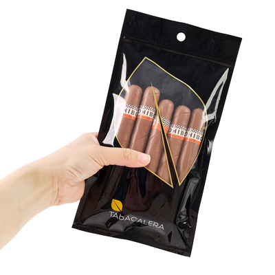 Embalagem Plástica PET PE Personalizada à Prova de Umidade, Reutilizável, com Zíper Mylar, Design de Bolsa Vertical para Tabaco, Charutos e Estampagem a Quente