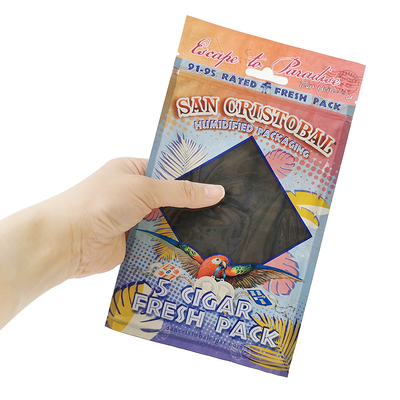 Sacos para charutos humidificados com impressão em rotogravura personalizados Sacos para charutos com zíper e umidade 5 charutos Embalagem simples com embalagem plástica com janela transparente