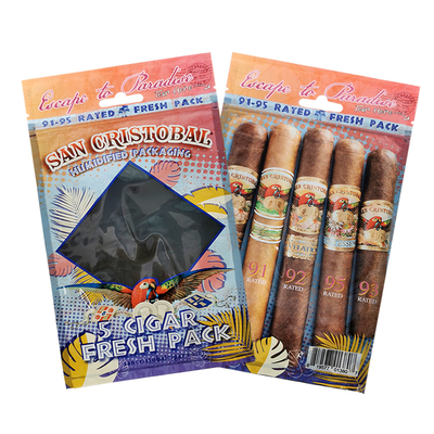 Sacos para charutos humidificados com impressão em rotogravura personalizados Sacos para charutos com zíper e umidade 5 charutos Embalagem simples com embalagem plástica com janela transparente