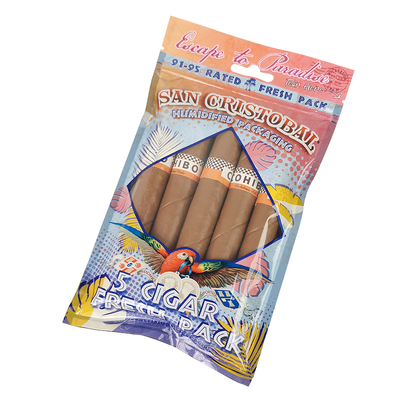 Sacos para charutos humidificados com impressão em rotogravura personalizados Sacos para charutos com zíper e umidade 5 charutos Embalagem simples com embalagem plástica com janela transparente
