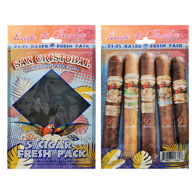 Sacos para charutos humidificados com impressão em rotogravura personalizados Sacos para charutos com zíper e umidade 5 charutos Embalagem simples com embalagem plástica com janela transparente