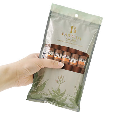 Sacos para charutos humidificados com impressão em rotogravura personalizados Sacos para charutos com zíper e umidade 5 charutos Embalagem simples com embalagem plástica com janela transparente