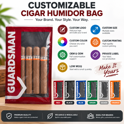 Sacos de charutos leves e compactos personalizados com folha de humidade no interior concebidos para manter a frescura do charuto durante a viagem
